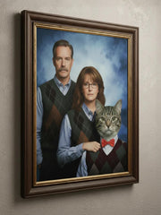 Load image into Gallery viewer, Personalized Funny Couple with Cat Portrait from Photo Awkward Family Retro Gift Canvas, Ornament