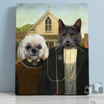 Load image into Gallery viewer, Custom American Gothic Pet Portrait Funny Couple Art Personalized Christmas Gift Canvas Decor
