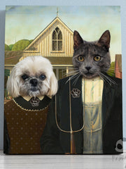 Load image into Gallery viewer, Custom American Gothic Pet Portrait Funny Couple Art Personalized Christmas Gift Canvas Decor