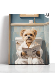 Load image into Gallery viewer, Bathroom Reading Dog Portrait: Humorous Custom Pet Art