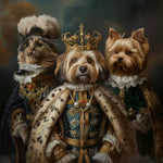 Load image into Gallery viewer, Custom 3 Pets Portrait, Royal Dog Portrait, Christmas Gift, The Musketeers , Pet Loss Gift, Dog Passed Away, King Queen Pet, Cat portrait
