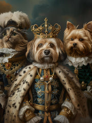 Load image into Gallery viewer, Custom 3 Pets Portrait, Royal Dog Portrait, Christmas Gift, The Musketeers , Pet Loss Gift, Dog Passed Away, King Queen Pet, Cat portrait