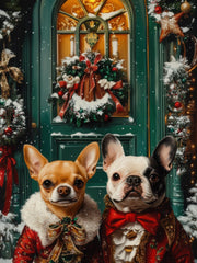 Load image into Gallery viewer, Custom Christmas Pet Portrait for Two Pets, Personalized Holiday Pet Art with Dog and Cat Together, Unique Double Pet Gift for Pet Lovers