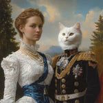 Load image into Gallery viewer, Custom Royal Pet and Owner Portrait on Canvas, Family Wall Art for pet lovers
