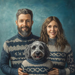 Load image into Gallery viewer, Custom Family Portrait Couple with Dog Twinning Ugly Sweater Art Personalized Christmas Gift
