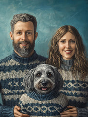 Load image into Gallery viewer, Custom Family Portrait Couple with Dog Twinning Ugly Sweater Art Personalized Christmas Gift