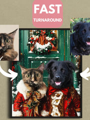 Load image into Gallery viewer, Custom Christmas Pet Portrait for Two Pets, Personalized Holiday Pet Art with Dog and Cat Together, Unique Double Pet Gift for Pet Lovers