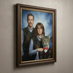 Load image into Gallery viewer, Personalized Funny Couple with Cat Portrait from Photo Awkward Family Retro Gift Canvas, Ornament
