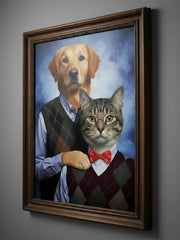 Load image into Gallery viewer, Pet Portrait, Human and pet custom portrait, Birthday Gift Idea, Funny Dog Portrait, Gift For Him, Dog Portrait, Man Cave, Gift for husband